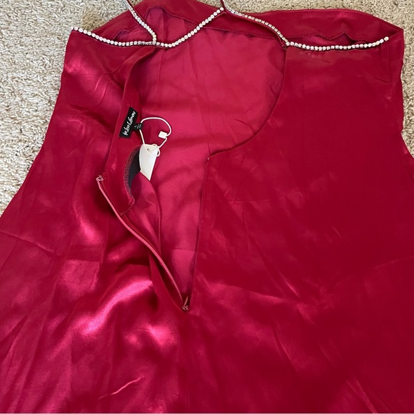 For Love & Lemons Elora Midi Dress Dark Red Satin Size XL NWT Rhinestone - Picture 13 of 16